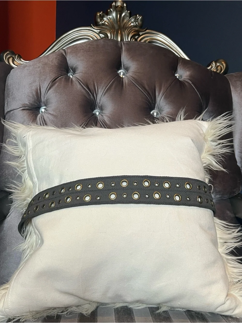 🖤⚙️ Dark Gray Canvas Double-Grommet Belt with Fringe Detail ✨🔗